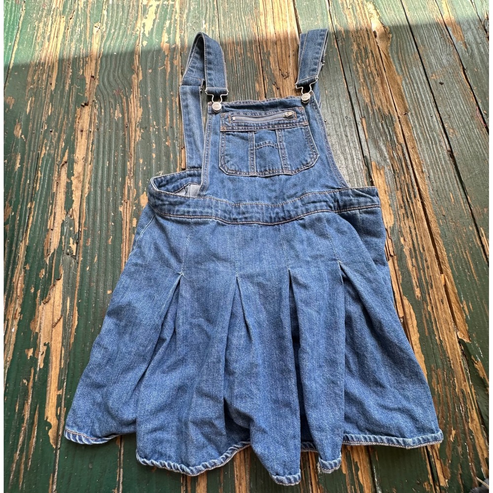Forever 21 Blue Denim Pleated Overall Dress Medium Wash Size M Zip Bib Pocket
